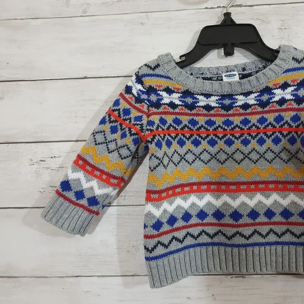Old Navy Fair Isle Sweater for Baby Colorful Patterned‎ Knit Sweater Size 3-6 M